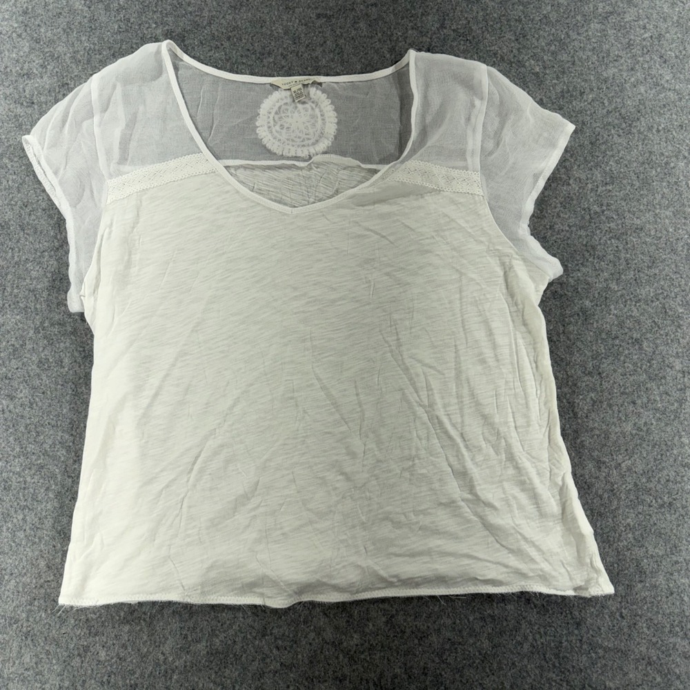Lucky Brand Womens White Slub Knit Top Sheer Mesh Lace Crochet Medallion XL